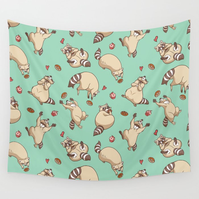 Raccoons Love Wall Tapestry
