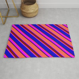 [ Thumbnail: Red, Fuchsia, Blue & Maroon Colored Stripes/Lines Pattern Rug ]