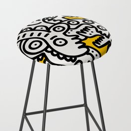 Black and White Cool Monsters Graffiti on Yellow Background Bar Stool