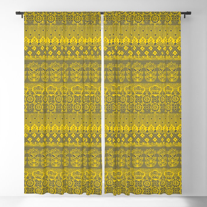 Lace Romance Lemon Yellow Grey Blackout Curtain