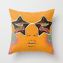 Cosmic Retro 60s 70s Starry Eyes Throw Pillow