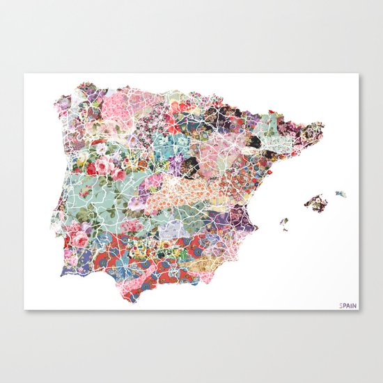 Spain map flowers composition Canvas Print