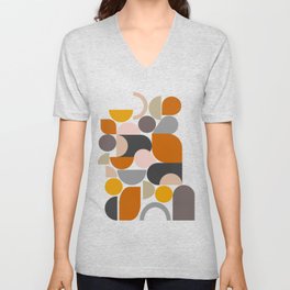 Contemporary Shapes 9 in Terracotta and Gray V Neck T Shirt