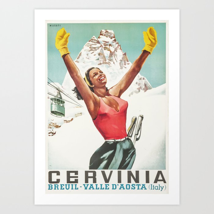 Cervinia vintage travel poster Art Print