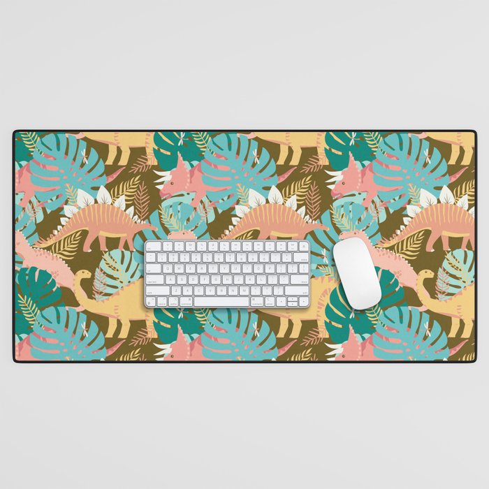 Jungle Dinosaurs on Gold Desk Mat