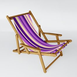 [ Thumbnail: Beige, Indigo & Orchid Colored Lines Pattern Sling Chair ]