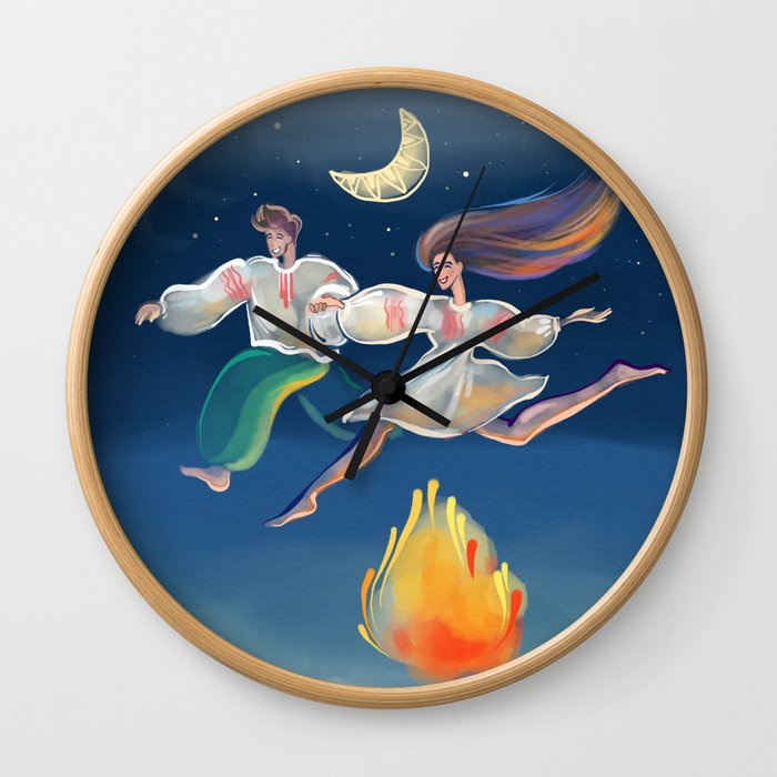Jumping over the bonfire - ritual of bravery Wall Clock