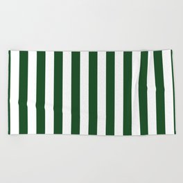 Large Forest Green and White Rustic Vertical Beach Stripes Beach Towel