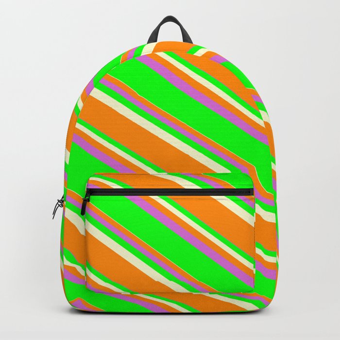 Light Yellow, Dark Orange, Orchid, and Lime Colored Lined Pattern Backpack
