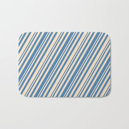 [ Thumbnail: Bisque & Blue Colored Stripes/Lines Pattern Bath Mat ]