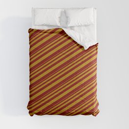 [ Thumbnail: Dark Goldenrod and Maroon Colored Lined/Striped Pattern Comforter ]