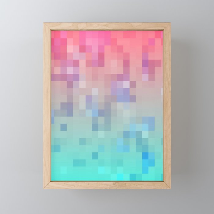 geometric pixel square pattern abstract background in pink blue Framed Mini Art Print