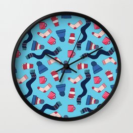 Winter Clothes Retro Repeating Pattern  Wall Clock