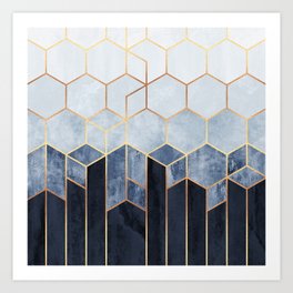 Soft Blue Hexagons Art Print