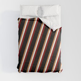 [ Thumbnail: Eyecatching Tan, Chocolate, Mint Cream, Maroon & Black Colored Pattern of Stripes Comforter ]