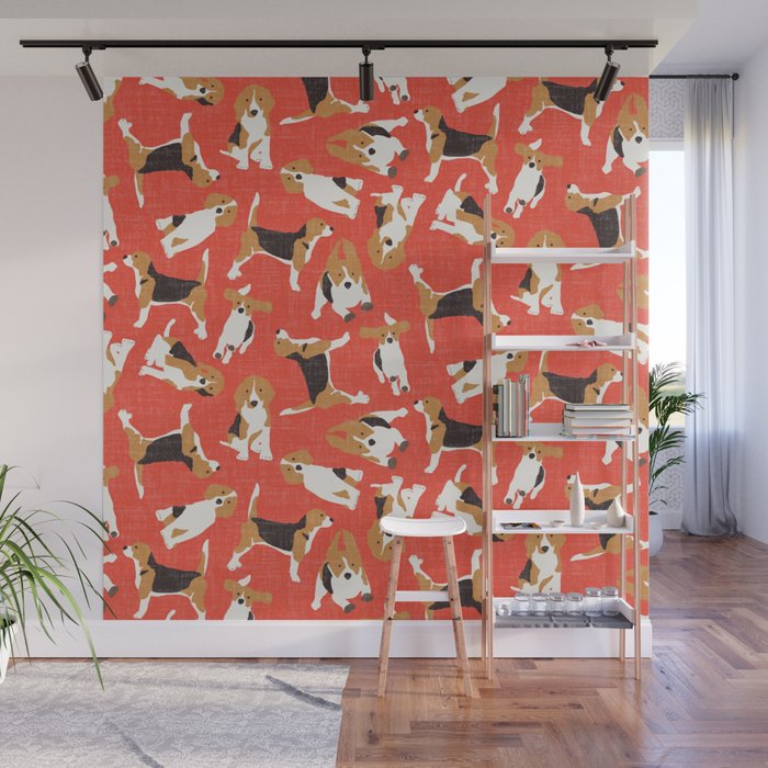 beagle scatter coral red Wall Mural