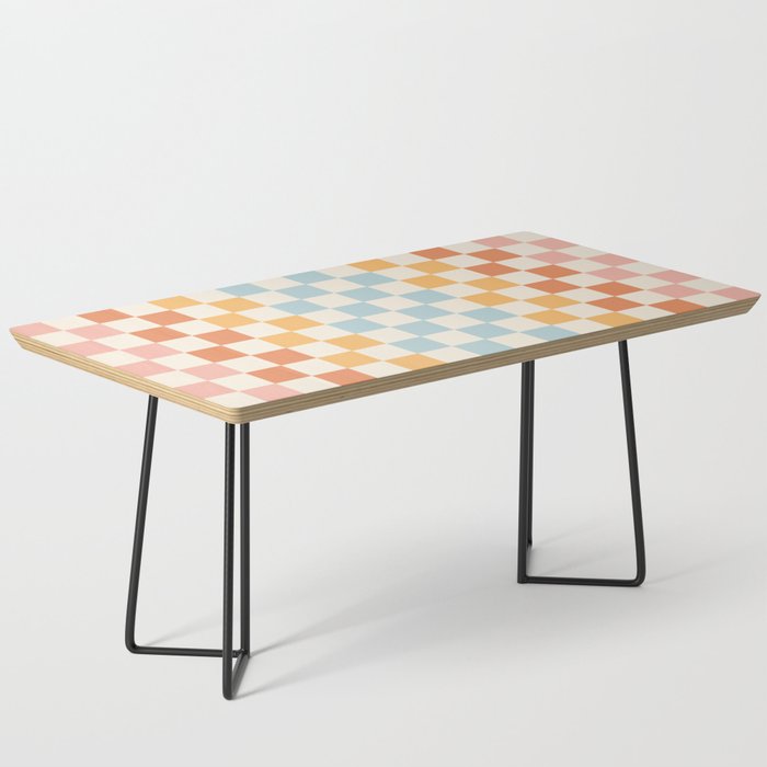 Retro Check Stripes Pattern in Light Muted Orange Blush Blue Cream  Coffee Table