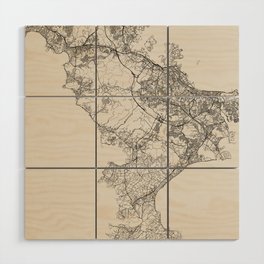 Yokosuka, Japan - Black and White City Map Wood Wall Art