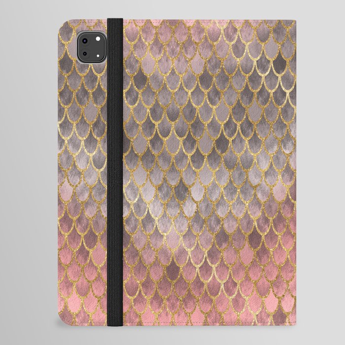 Fall Mermaid Scales Pattern pink gold iPad Folio Case
