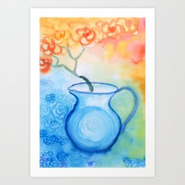 Cherry flowers in the blue jug Art Print