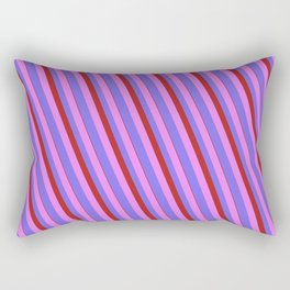 [ Thumbnail: Violet, Medium Slate Blue & Red Colored Lined Pattern Rectangular Pillow ]
