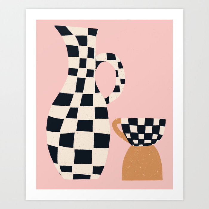Two checkered vases  Art Print