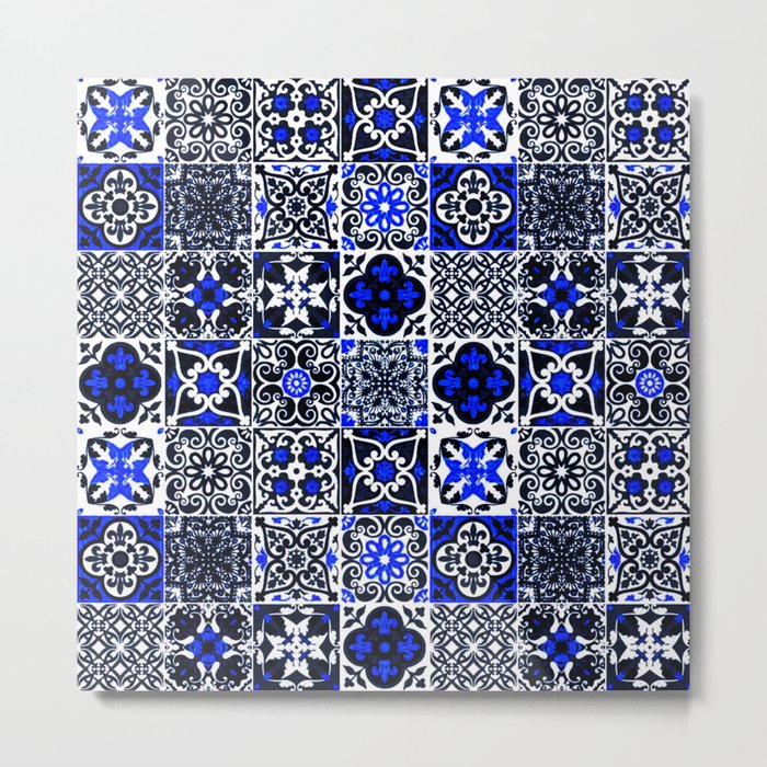 N26 - Blue Wonderful Traditional Moroccan Vintage Tiles Artwork Metal Print