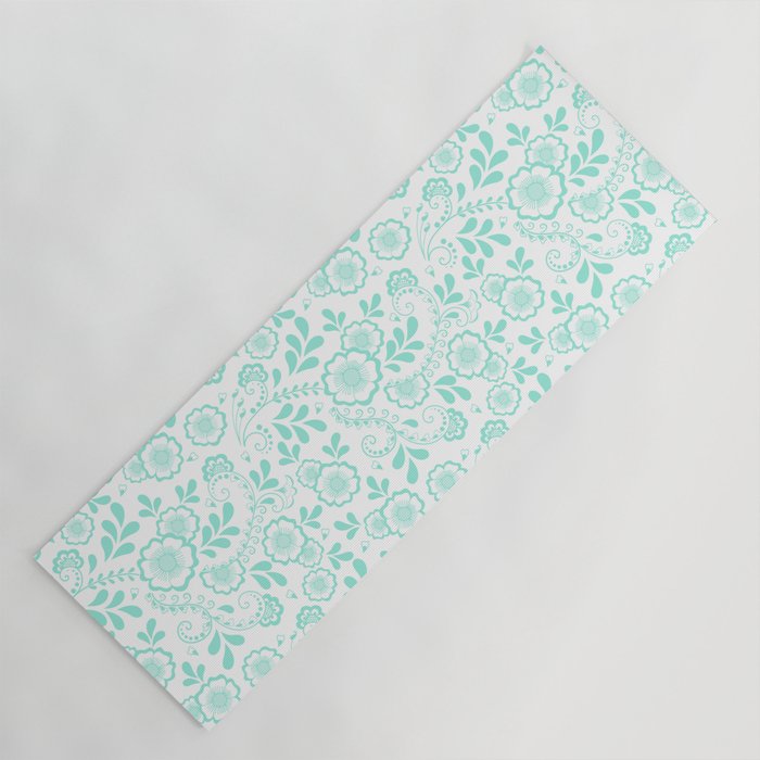 Seafoam Eastern Floral Pattern Yoga Mat