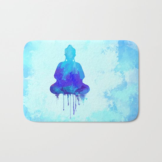 Watercolor zen Buddha blue Bath Mat