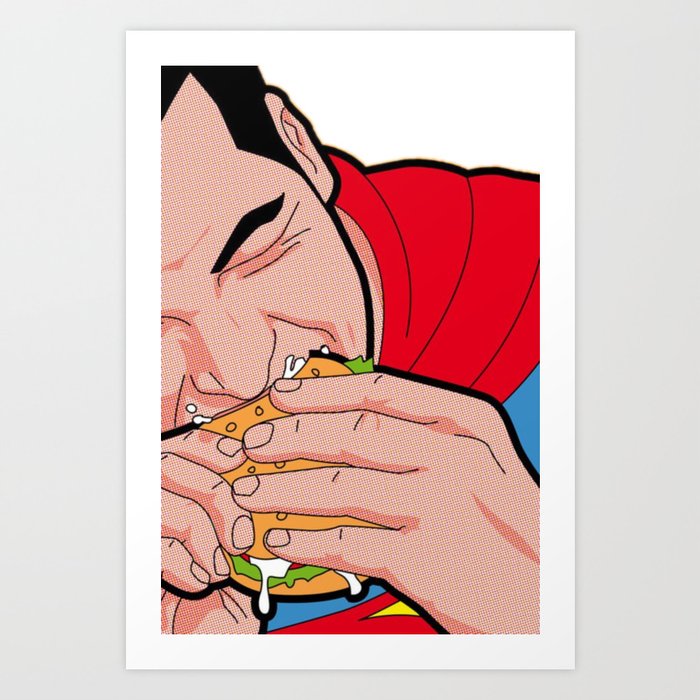 kryptonian eats a hamburger Art Print
