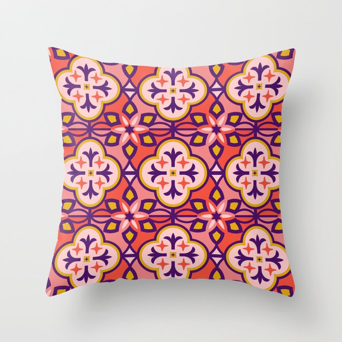Moroccan Tile Pattern in Pink Throw Pillow