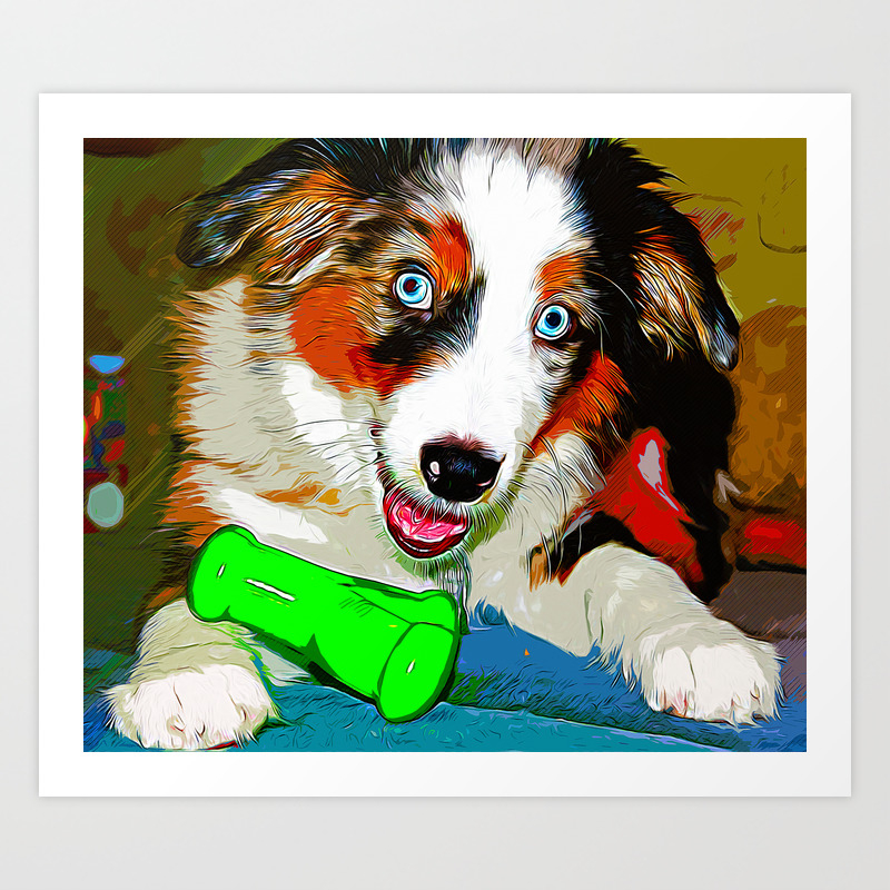 Australian Shepherd Aussie Dog Puppy Vector Art Art Print By Gxp Design Society6