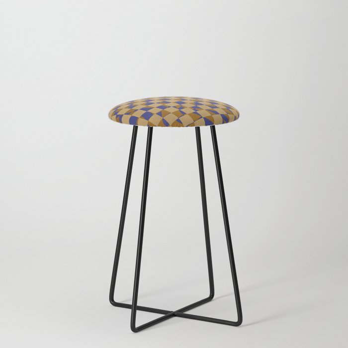 Abstract checked in golden blue Counter Stool