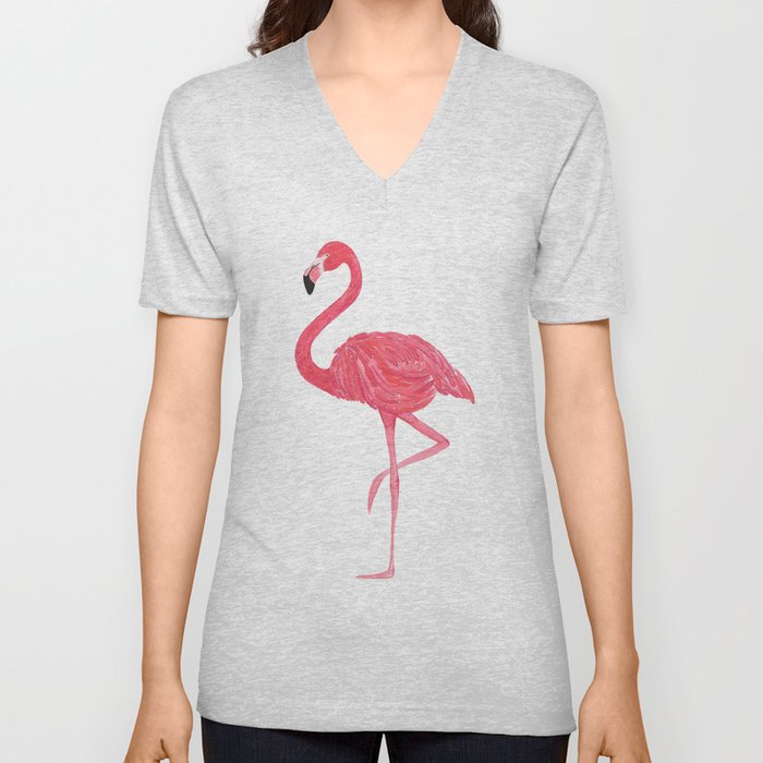 Flamingo fuchsia flap V Neck T Shirt