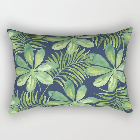 Tropical Branches Pattern on Dark 01 Rectangular Pillow
