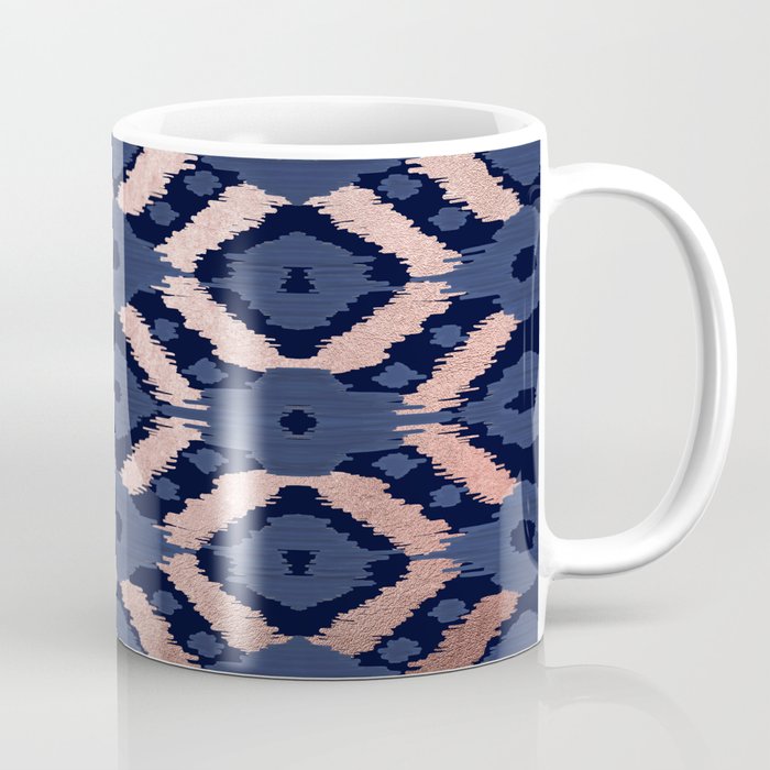 Bohemian Rose Gold Navy Blue Ikat Pattern This modern and chic bohemian pattern is perfect for a cla Coffee Mug