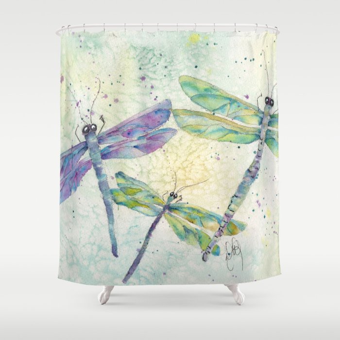 Dragonfly Shower Curtain By Purely Zen, Dragonfly Shower Curtain Hooks