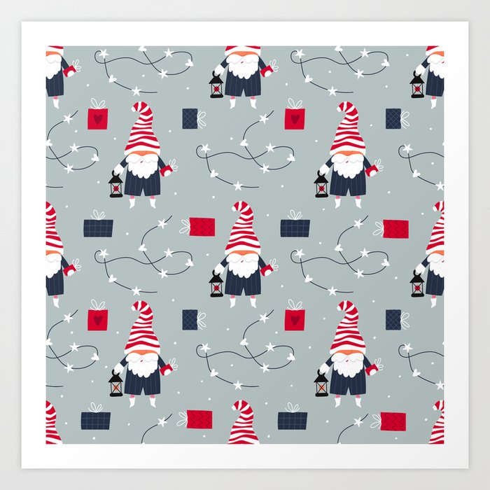 Christmas gnomes seamless Art Print
