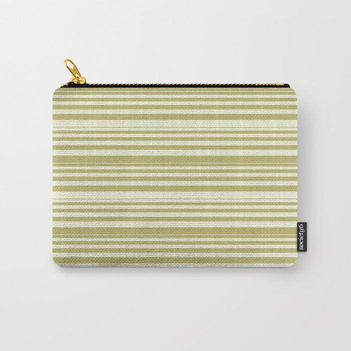 Beige & Dark Khaki Colored Lined/Striped Pattern Carry-All Pouch