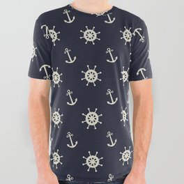 Sea steering wheel and anchors All Over Graphic Tee