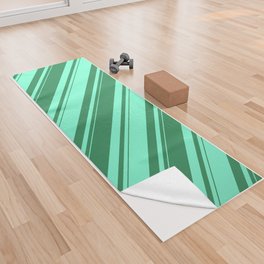 [ Thumbnail: Sea Green and Aquamarine Colored Striped/Lined Pattern Yoga Towel ]