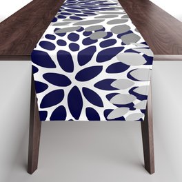 Abstract, Floral Prints, Navy Blue and Grey Table Runner