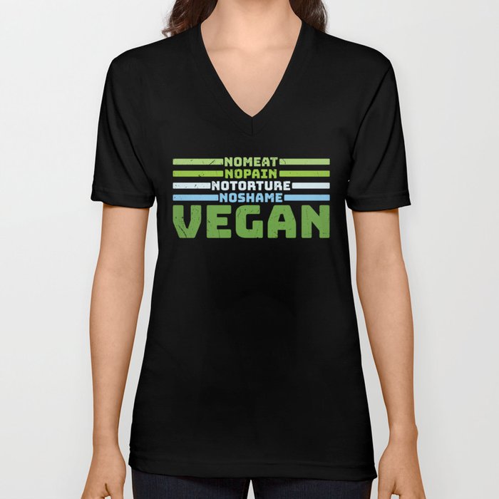Vegan Typography Green V Neck T Shirt