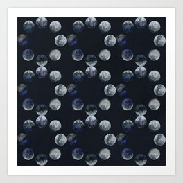 Moon Phases Ring Pattern on Night Sky, Summer Stargazing Collection Art Print