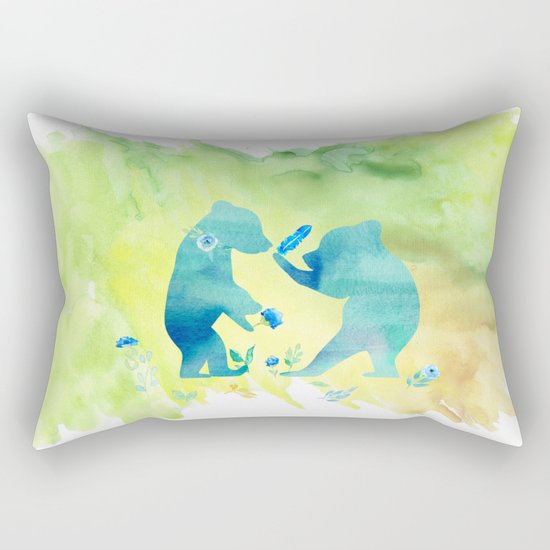 Playing bear kids - Animal Watercolor illustration Rectangular Pillow
