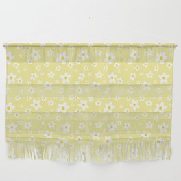 White Daisy Pattern - Pastel Yellow Wall Hanging