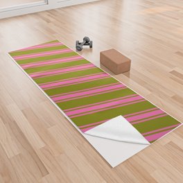 [ Thumbnail: Green & Hot Pink Colored Lines/Stripes Pattern Yoga Towel ]