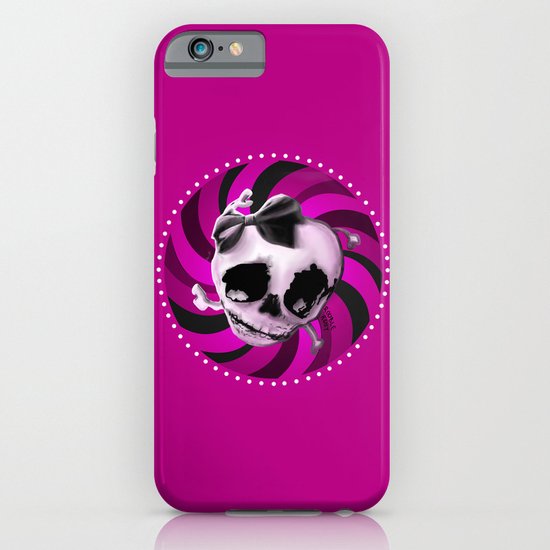 Girly Pink Skull with Black Bow iPhone & iPod Case