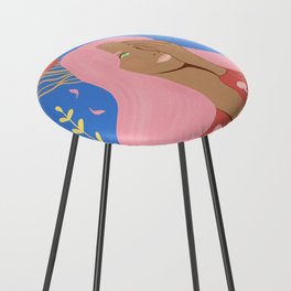 Magical girl with mushrooms navy blue Counter Stool