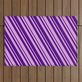 [ Thumbnail: Plum and Indigo Colored Lines/Stripes Pattern Outdoor Rug ]